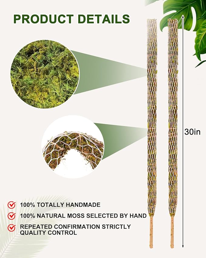 Moss Pole 2 Pack 30inch Moss Pole Monstera Plant Support Bendable Moss Pole for Plants Tall Plant Moss Pole,Moss Pole for Plants Indoor,Monstera Moss Pole