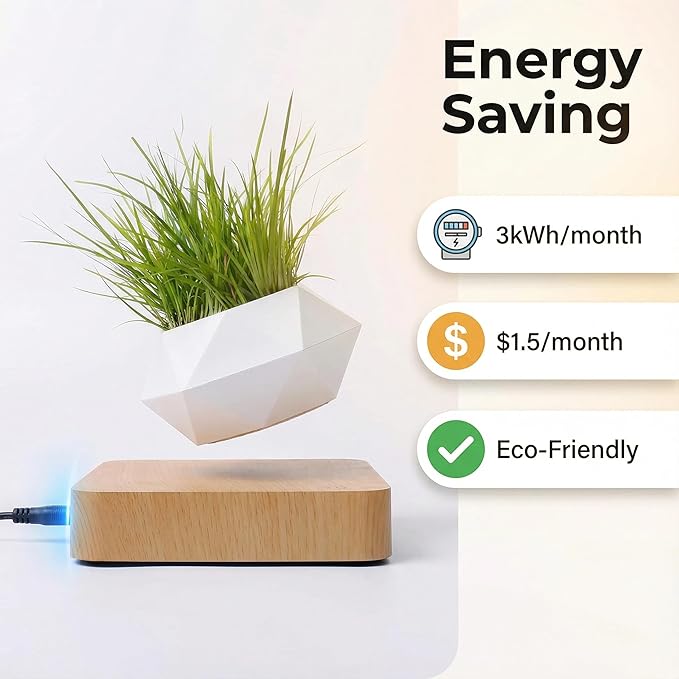 Levitating Plant Pot, Magnetic Levitating Planter 360°Auto-Rotating Floating Plant Levitating Display for Bonsai, Air Plants Cool Floating Desk Decor for Office, Living Room (Light Brown)