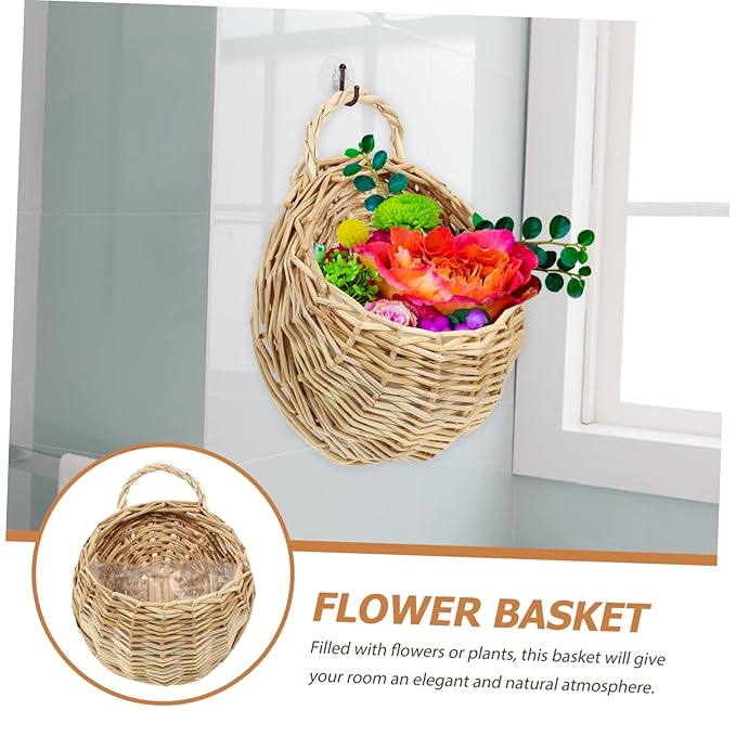 2pcs Woven Hanging Planter Basket Decorative Wall Hanging Flower Storage Baskets for Home Decor Space Saving for Indoor Plants Flowers Rustic Style for Kitchen Living Bathroom