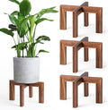 Leaf&lull Plant Stands for Indoor Plants Farmhouse Round Wood Plant Pedestal Decorative Wooden Display Rack Heavy Duty Flower Planter Base for Tabletop Corner Walnut 3 Pack