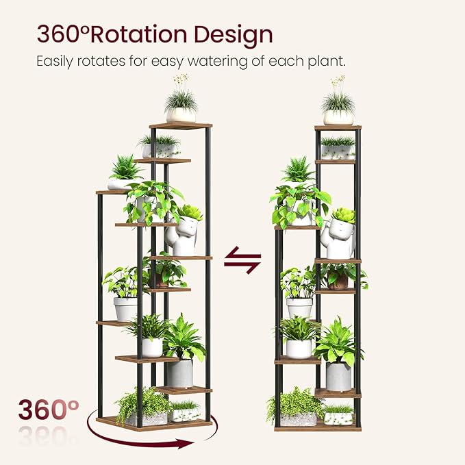 Yzosvki 10 Tier Plant Stand Indoor, Tiered Corner Plant Shelf Flower Stand for Living Room, Balcony, Patio, Garden, Rustic Brown