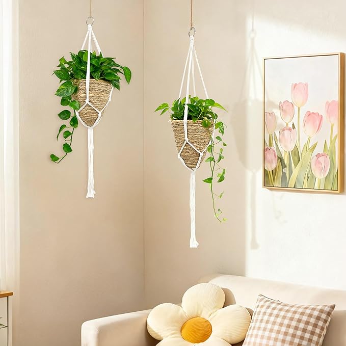 RAINFLOW Macrame Plant Hanger - 5 PCS Hanging Planters for Indoor Plants Outdoor Decorative Flower Pot Holder Wall Decor Living Room Boho Home Decor Set of 5 35"/41"/55" 3 Size Pots Not Included