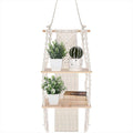 Barydat 1 Pack Macrame Wall Hanging Shelf 2 Tier Handmade Boho Hanging Wall Shelf Floating Woven Rope Decorative Storage Racks Holder Organizer for Home Bedroom Bathroom Plants, Beige (Classic)