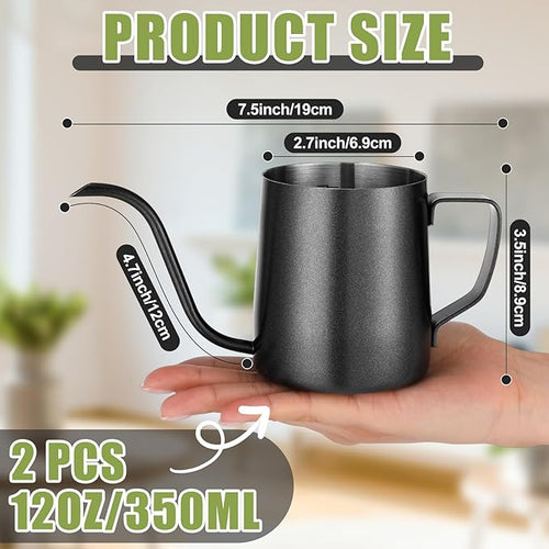 2 Pcs Small Watering Can for Indoor Plants, 12 Oz/350 ml Mini Plant Watering Pot with Long Spout and Scale 304 Stainless Steel Tiny Watering-can for Outdoor Indoor Plants Garden(Black)