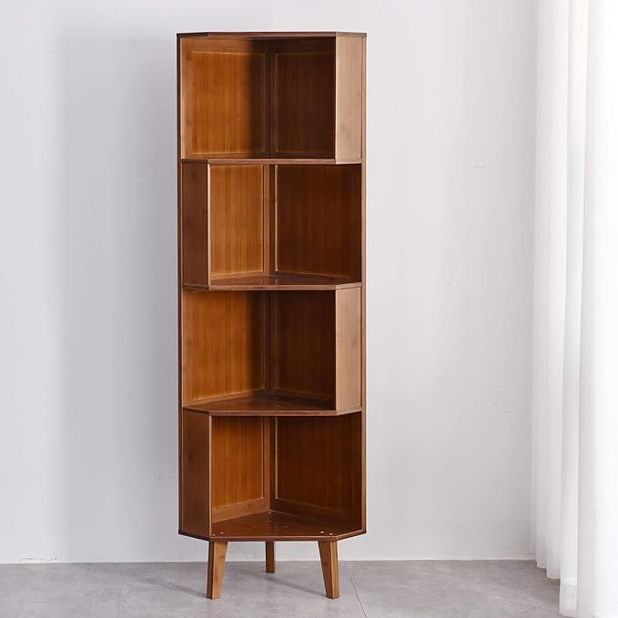 4-Tier Bookshelf Industrial Cube Shelf Corner Bookshelf Display Corner Storage Tall Bookcase Multifunctional Storage Display Stand Shelf for Home Office Living Room Decoration