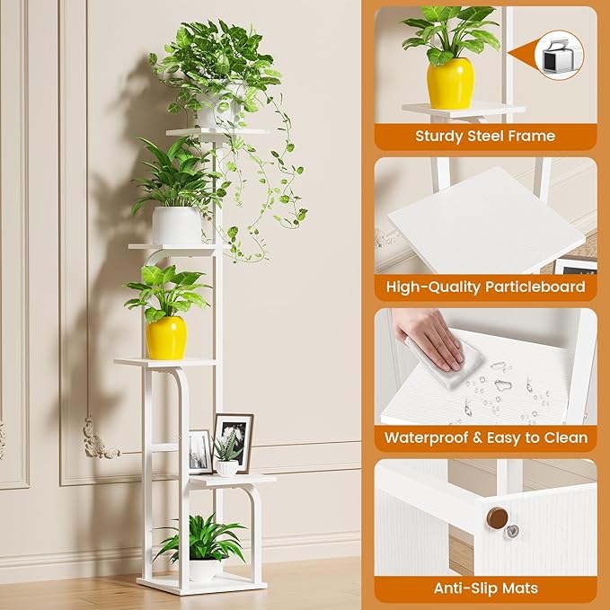 Asgolion 5 Tier Plant Stand Indoor, Plant Shelf for Multiple Plants, Flower Pot Holder Shelf, Planter Display Rack for Patio Garden Balcony Living Room Bedroom Decor, White