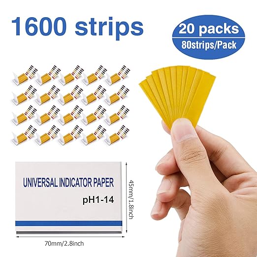 pH Test Strips, 1600 Strips Full Range 1-14 Universal pH Test Paper Litmus Paper pH Soap Making Testing Strips for Water Wine Saliva Urine Soil, 20 Pack pH Strips and 6 Test Pipette Droppers