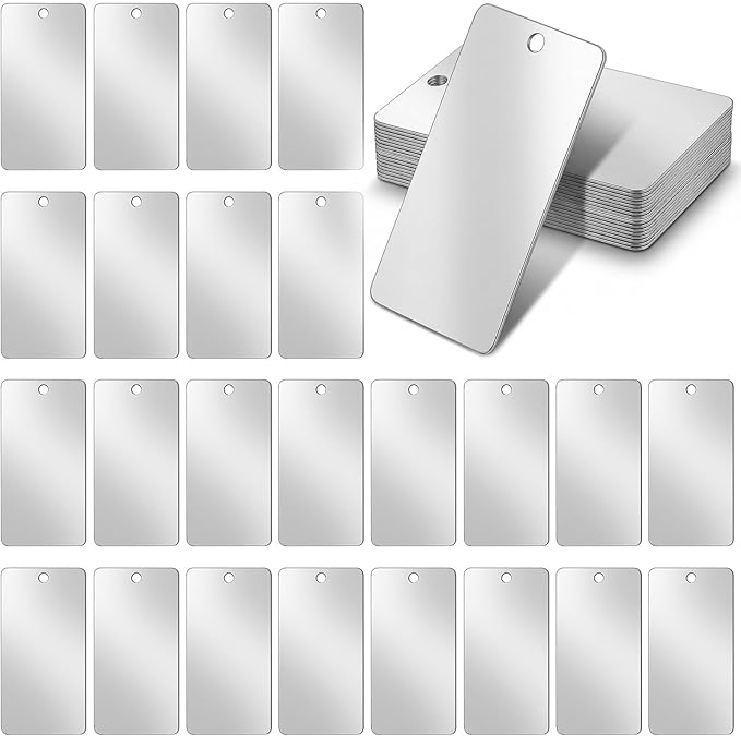 50 Pack Stainless Steel Laser Engraving Blanks Stamping Blanks Rectangle DIY Craft Metal Blank Dog Tags Personalized Keychain Pendants, 1 Inch x 2 Inch