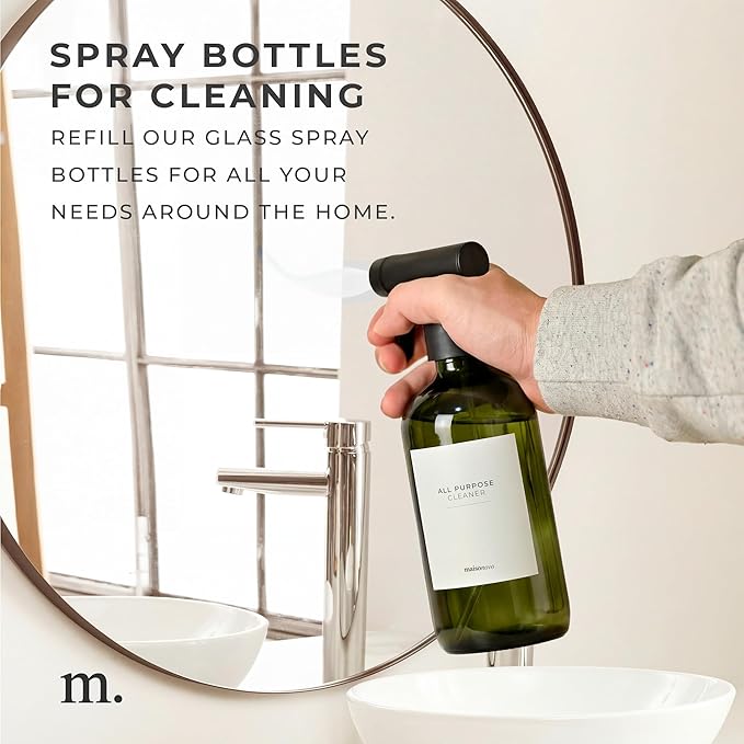 MAISONOVO Glass Spray Bottles for Plants - 16.9 fl oz Dark Green x 2 with 16 Labels