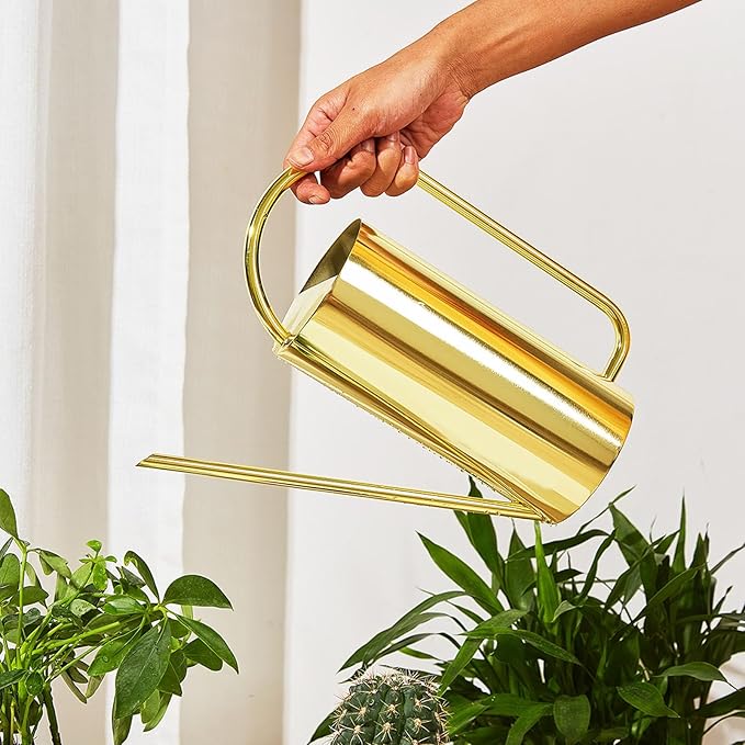 Watering Can for Indoor and Outdoor Plants - 1500ml Large Capacity Stainless Steel Pot With Long Spout for Bonsai and Garden (Gold)