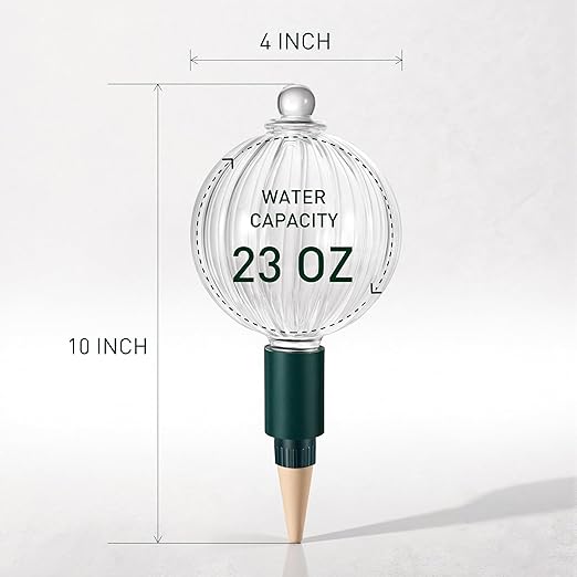 Soilagua 23 oz Extra Large Plant Watering Globes Top Fill, Clear Glass Water Bulbs with Terracotta Spikes Adapter, Slow Release Vacation Plant Watering Devices, Automatic Drip Irrigation, 2 Pack