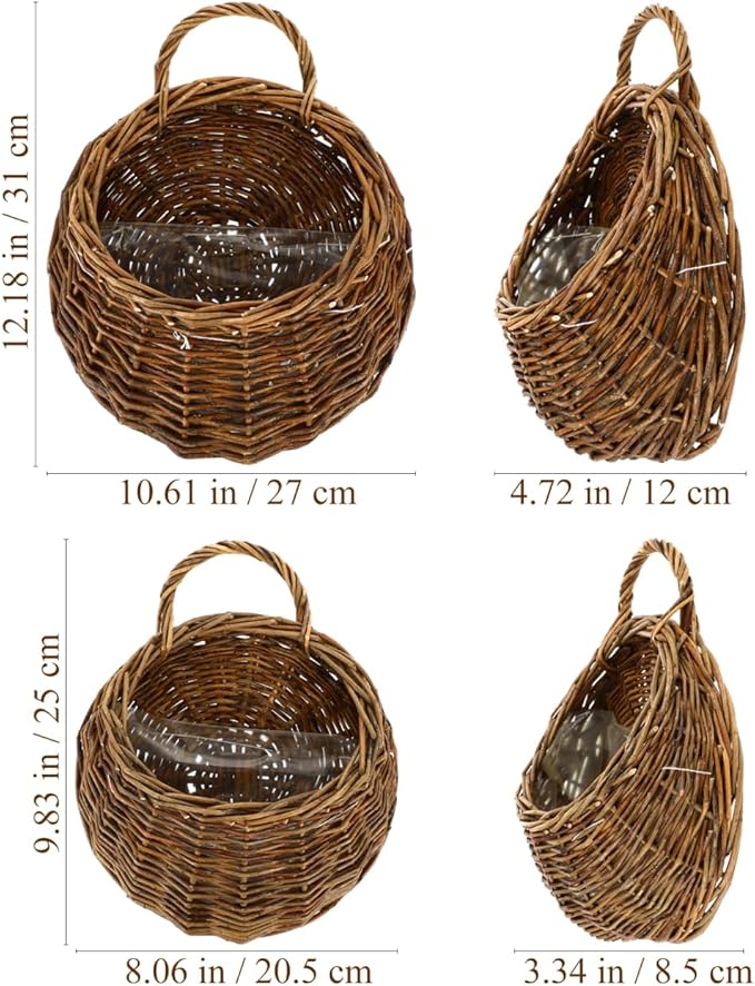 DOITOOL 2PCS Woven Hanging Wall Basket Rattan Wall Planter, Wicker Handmade Baskets Rustic Flower Pots Plant Containers for Garden Home Storage Flowers Hanging Planters