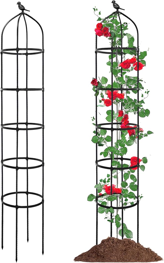 6.7FT Garden Obelisk Trellis for Climbing Plants,81”Metal Plant Support Tower,Heavy Duty Thickened Tube,Rustproof Black Vine & Flower Stand for Outdoor Indoor Use
