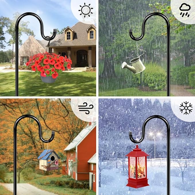 ANIDEER 60" Shepherds Hooks for Outdoor, Heavy Duty Bird Feeder Pole for Hummingbird Feeder, Hanging Lantern, Shepherds Hook for Bird Feeders for Outside with 7 Prongs Base,1 Pack