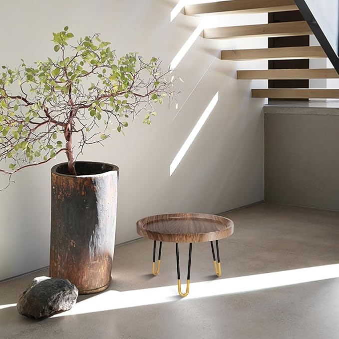 OBTAIN Plant Stand Indoor Outdoor,3 Set Mid Century Style Walnut Wood Color Plant Stand,Waterproof Design Modern Plant Table,Easily Assemble Come With Tools,Nice For Room Decor (S,M,L)