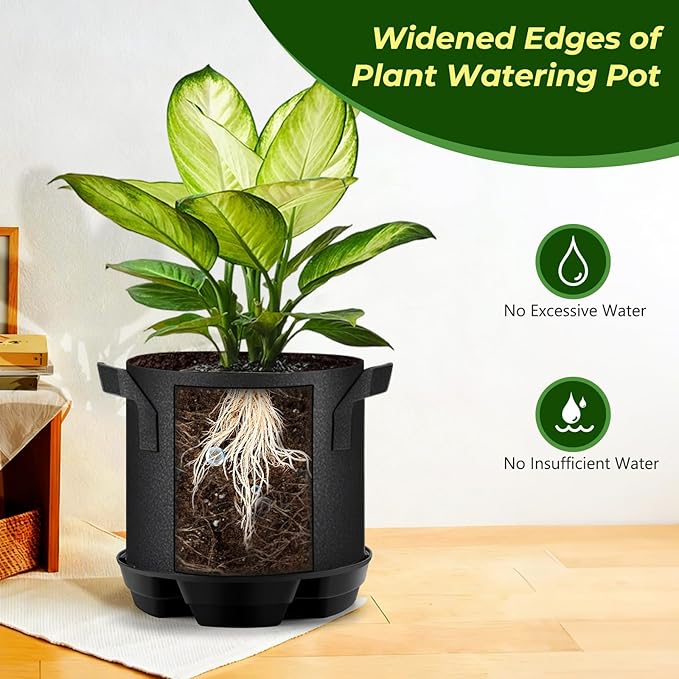 MultiOutools 4 Pack Self Watering Pot Base with 5 Gallon Fabric Grow Bag, Self Water Pots for Indoor Plants, Auto Watering Plant Saucer for Fabric Planters for Garden Outdoors