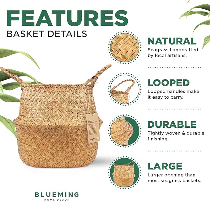 Plant Basket – Olive Tree Pot for Indoor Fake Trees, 9-10 Inch Woven Wicker Planter Baskets for Faux Artificial House Plants (Original, Large)
