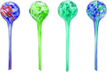 4-Piece Watering Globe Set, Colorful Hand-Blown Glass Plant Watering System