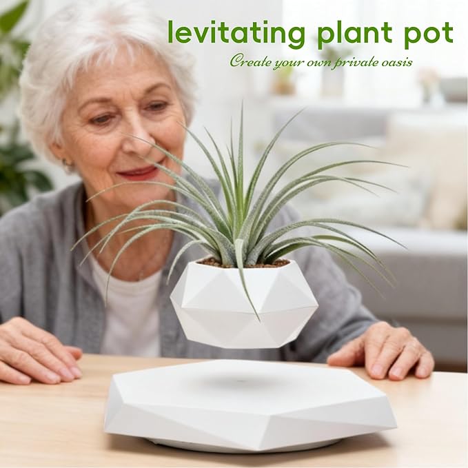 MOOCCI Floating Plant Pot Magnetic Levitating Plant Pot for Succulents, Levitating Decor for Home & Office Magnetic Floating Levitating Display (White)