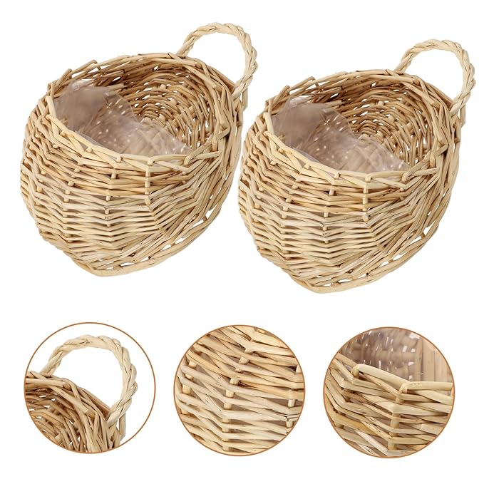 2pcs Woven Hanging Planter Basket Decorative Wall Hanging Flower Storage Baskets for Home Decor Space Saving for Indoor Plants Flowers Rustic Style for Kitchen Living Bathroom
