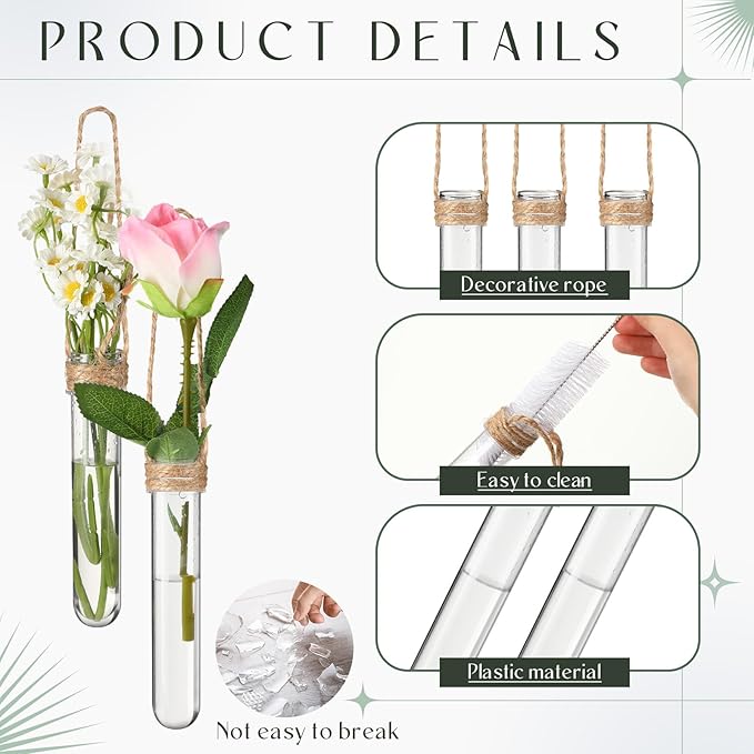 Baderke 9 Pack Clear Window Propagation Stations Plastic Window Planter with Suction Cups & Traceless Nails, Propagated Plant Holders with Bottle Brush, Hanging Vases Terrarium Gift(5")