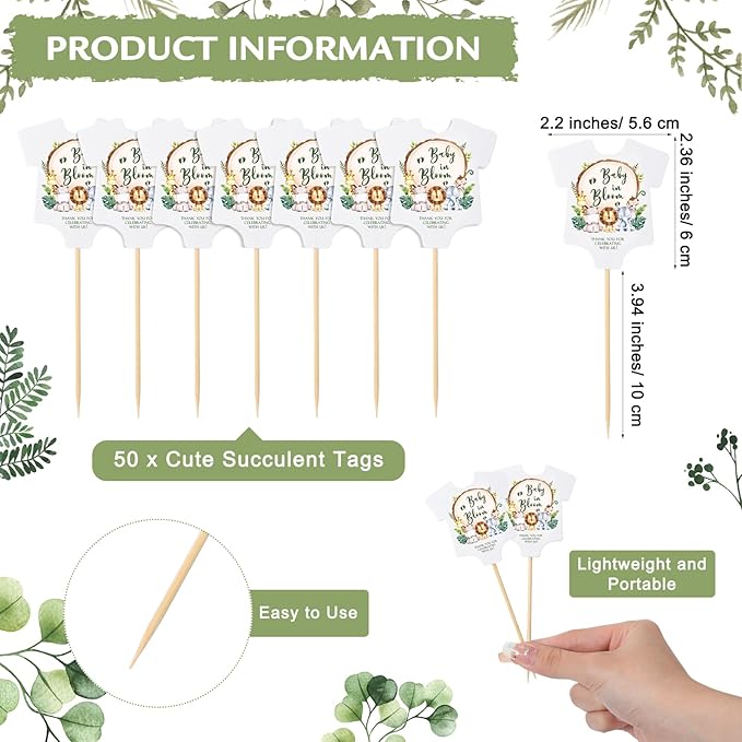 Geetery 101 Pcs Succulent Baby Shower Party Favors for Guests Include 1 Wooden Table Sign 50 Kraft Succulent Pots and 50 Tags for Baby Shower Party Gifts(Woodland)