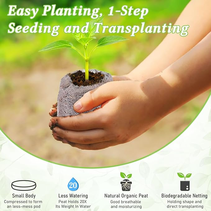 Legigo 50 PCS 30mm Peat Pellets Seed Starter Soil, Compressed Seed Starting Pods Plant Starter Soil Pods Plugs for Seedlings, Peat Pods for Starting Seeds, Herbs Tomatoes Flowers and Vegetables