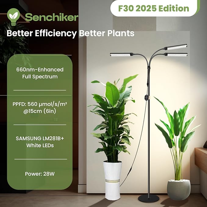 Large Plant Lights for Indoor growing 24V, 660nm-Enhanced Full Spectrum, LM281B+ LED Grow Light, Plant Light with Timer & Dimming, Adjustable Height 22–70in, 9.8in Base, 28W, 560μmol/s/m²@6in