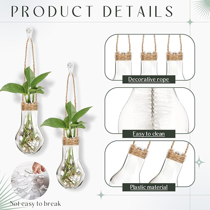 Baderke 9 Pack Window Propagation Stations 3.9 Inch Plastic Hanging Plant Propagation Vases with Hooks & Cleaning Brush Clear Tubes for Plant Clippings, Home Office Decor, Gardening Gifts for Women