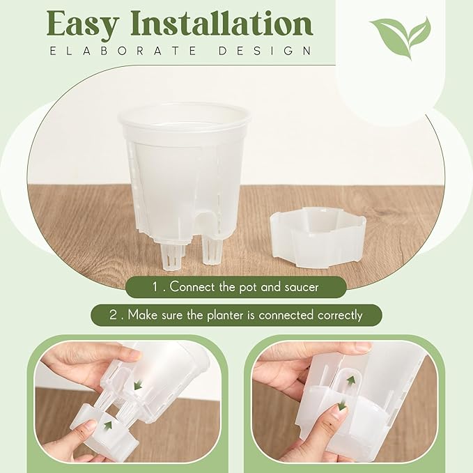 Wonderjune Self Watering Pots for Indoor Plants with Deep Reservoir and High Drainage Holes for Outdoor Plants and Flowers, Bare Root Planter(4.72'',Clear,9 Pcs)