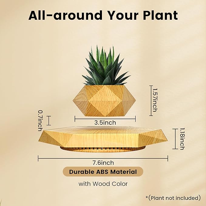 Levitating Plant Pot,Magnetic Floating Plant Pot for Small Plants,360°Rotating Levitating Desk Decor for Home & Office,Floating Pot Gift for Plant Lovers,Birthday, Christmas, New Year(Wood)