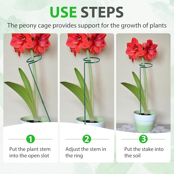 Unves 12 Pack Plant Stakes, 24 Inch Garden Plant Support Stakes, Green Single Stem Plant Cage for Outdoor & Indoor Plants Orchid, Tomatoes, Peony, Lily, Rose, Sapling with 100 Pcs Twist Ties
