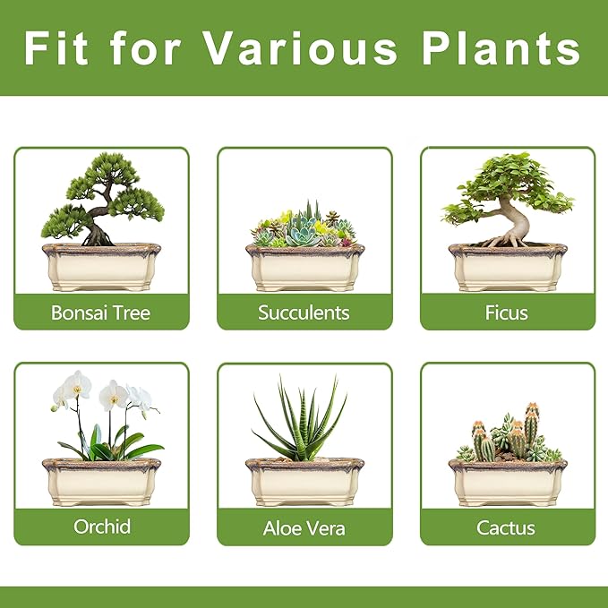 11.6 Inch Succulent Pots - Ceramic Bonsai Tree Pots with Drainage Hole, Succulent Planters for Indoor Plants Outdoor, Bonsai Planter, Garden Decor, House Warming Gifts, Rectangular Beige-Brown