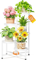 LASZOLA 5 Tiered Folding Plant Stand Indoor for Multiple Large Planter, Tall Heavy Duty Adjustable Rack with Rust Proof 10 Inch Wide Tray, Sturdy Vertical Tree Organizer for Narrow Inside Floor, White