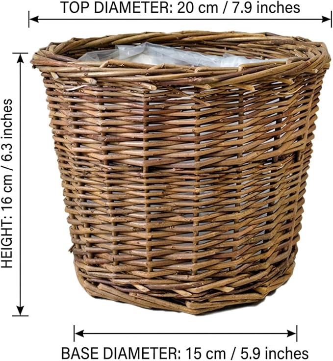 Handwoven Wicker Planter Basket with Liner - Natural Brown Rattan Plant Pot for Indoor Plants, Decorative Flower Pot Cover 7.9x6.3 Inch.