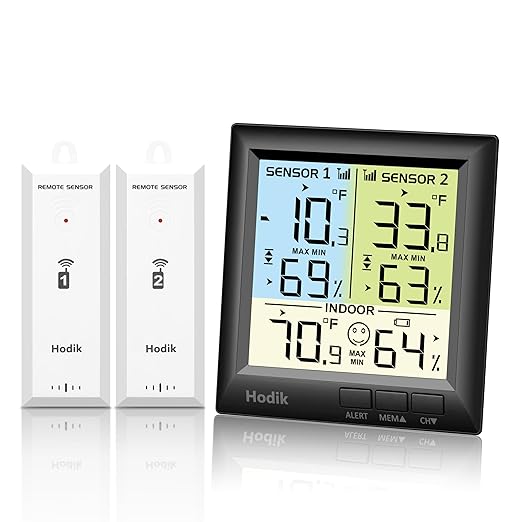 Wireless Freezer Thermometer with Alarm Refrigerator Thermometer, Fridge Freezer Alarm Thermometer Digital with 3 Adjustable Backlight and 330FT Remote Range for Kitchen Home Restaurant (Black)