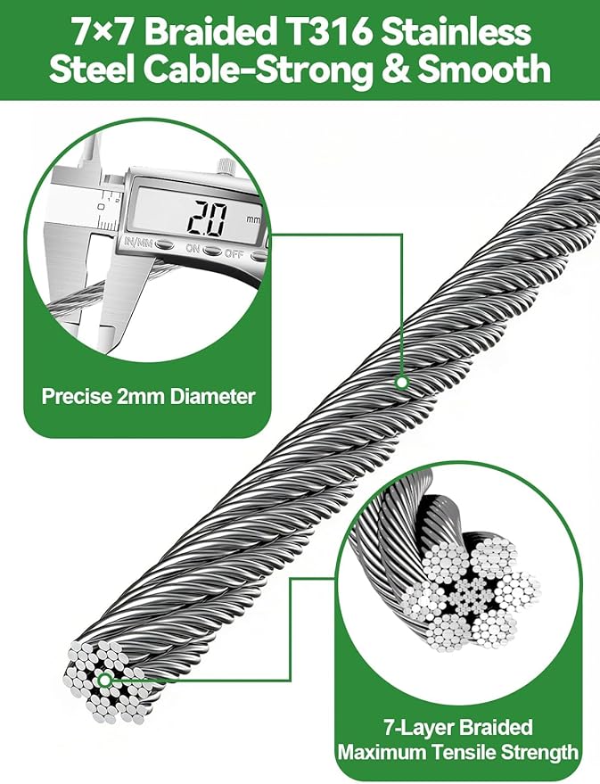 150FT Tensioned Wall Wire Trellis Kit for Climbing Plants, Kalolary T316 Stainless Steel Garden Trellis with Turnbuckle Tensioner Wall-mounted Fence Plant Trellises for Outdoor Wall Garden Fence Grape