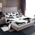Feelyou Boys Ice Hockey Bedding Set for Kids Children Hockey Player Printed Bed Sheet Set Decorative Sports Event Bed Sheets Black White Winter Sports Sheets Set Full Size 4 Pcs