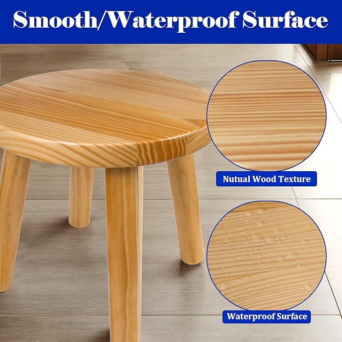 Solid Wood Step Stool for Kids & Adults - Multi-Use Toddler Wooden Stool for Bathroom, Playroom, Living Room,Sturdy 4-Leg Design with Non-Slip Pads,Easy Clean Surface,Easy Assembly (Natural)