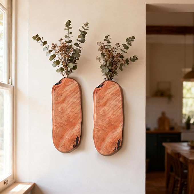 Flower Vase Pots Wall Planters Holder for Indoor Plants Hanging Planters Wall Vase Wooden Plant Hanging Farmhouse Wall Art Decor for for Entryway Hallway Bathroom Living Room, Dining Room