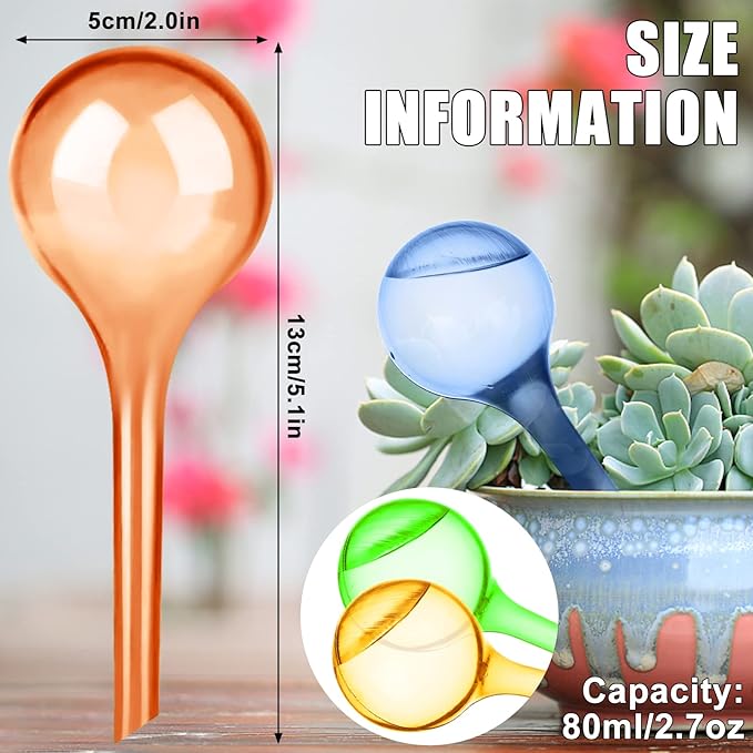 Droutti 9Pcs Plant Watering Globes 13×5 cm, Colored Self Watering Globes Automatic Watering Bulbs Plastic Plant Water Globes Drip Irrigation Device for Indoor Outdoor Plants
