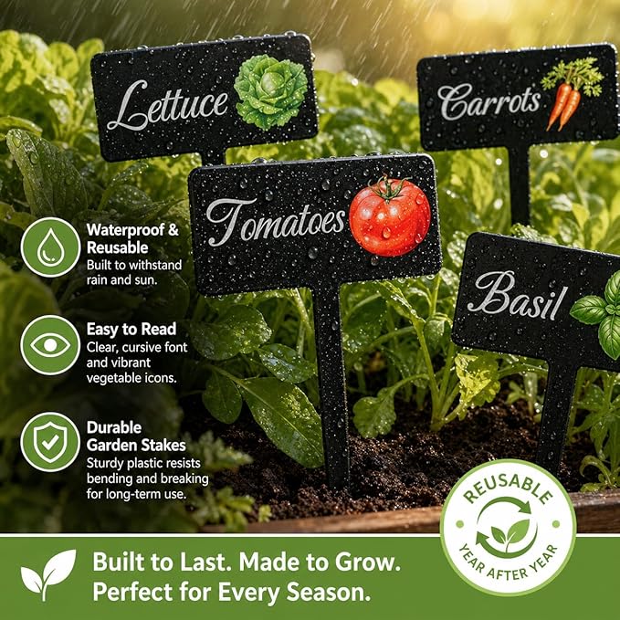 20Pcs Garden Signs for Vegetables, 20 Styles Waterproof Reusable Plant Label Signs, Fruit Plant Stakes Tags with Names for Indoor Outdoor Garden Decoration