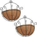 Metal Half Round Wall Planter with Coco Liner, 2-Pack, Hanging Basket for Outdoor Plants, Wall Pot Plants Holder, Fence Hanging Planters Outdoor, Balcony and Porch Decor (12" x 2 Pack)