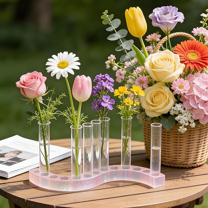 Round Vase Resin Mold Silicone for Plant Propagation Station with 6 Acrylic Test Tubes, Epoxy Resin Casting Mold for Hydroponic Flowers, Home Office Decor, DIY Craft Gift (A)