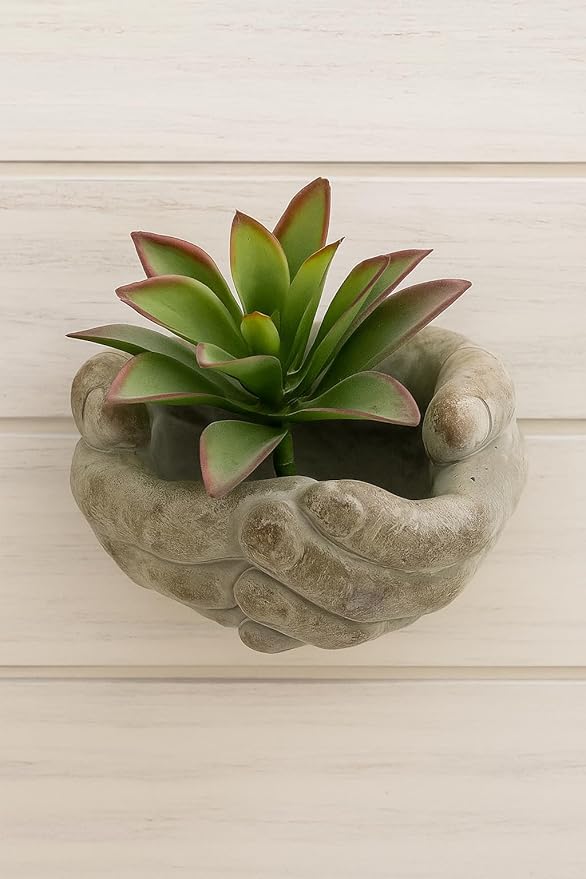 The Bridge Collection Cupped Hands Sculpture Cement Wall Planter Pot