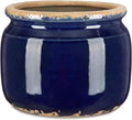 7.7" Large Ceramic Plant Pot Navy Blue Vintage Planter Crackle Glaze Decorative Coastal Flowers Pot with Drainage for Indoor Outdoor Plants Home Shelf Kitchen Office Patio Decor Gift