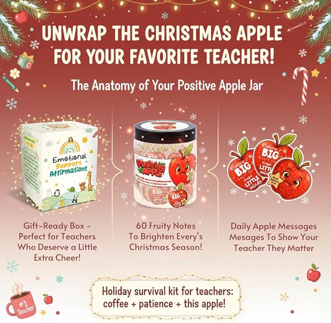 Positive Apple Jar with 60 Daily Affirmation Cards, Emotional Support Apple Gift, Apple Cards, Funny Gifts