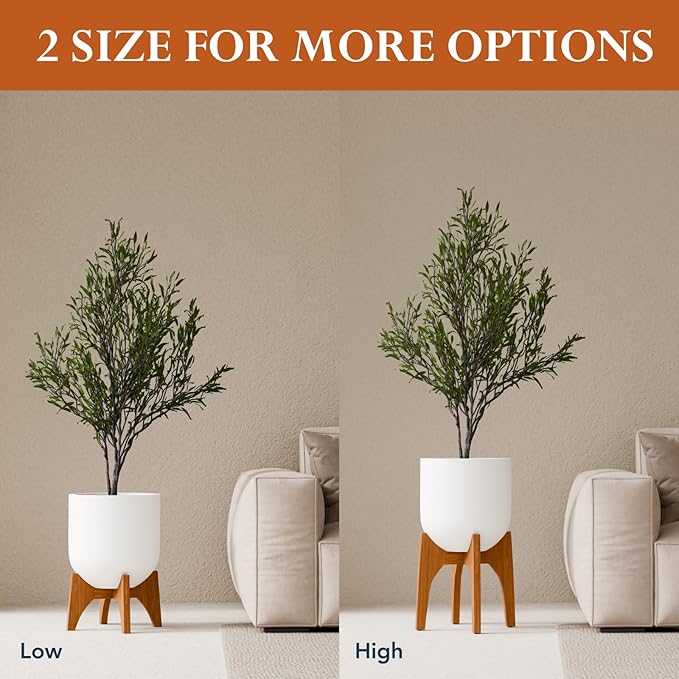 KUTE NEST Acacia Wood Plant Stand - Elegant Match for Corso/Arco Planter, Medium Indoor Solid Wood Plant Holder with Walnut Finish for Modern Home Decor (Walnut, High - Medium)
