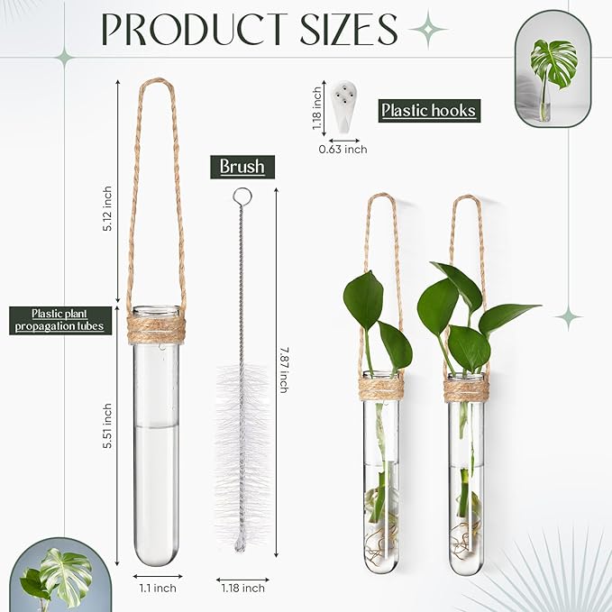 Baderke 24 Pack Plastic Hanging Propagation Tubes Propagation Station Vases Wall Hanging Plant Vase for Planters Hydroponic Office Garden Flowers Decor Lover Gift (Natural Color)