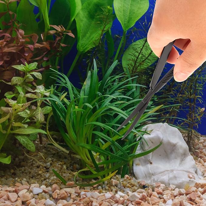 POPETPOP 6.1 Inch Curved Aquarium Scissors Water Grass Shears Spring-Loaded Precision Pinch Action for Aquascaping and Small Plant Trimming